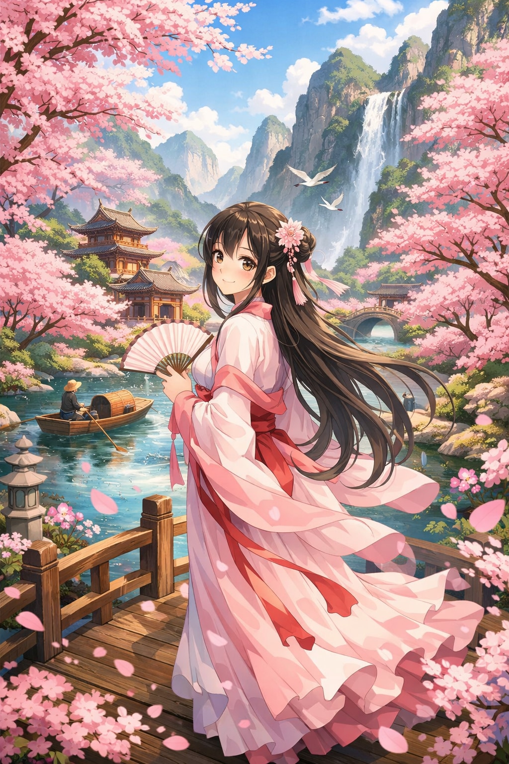 桃花源の橋の上で