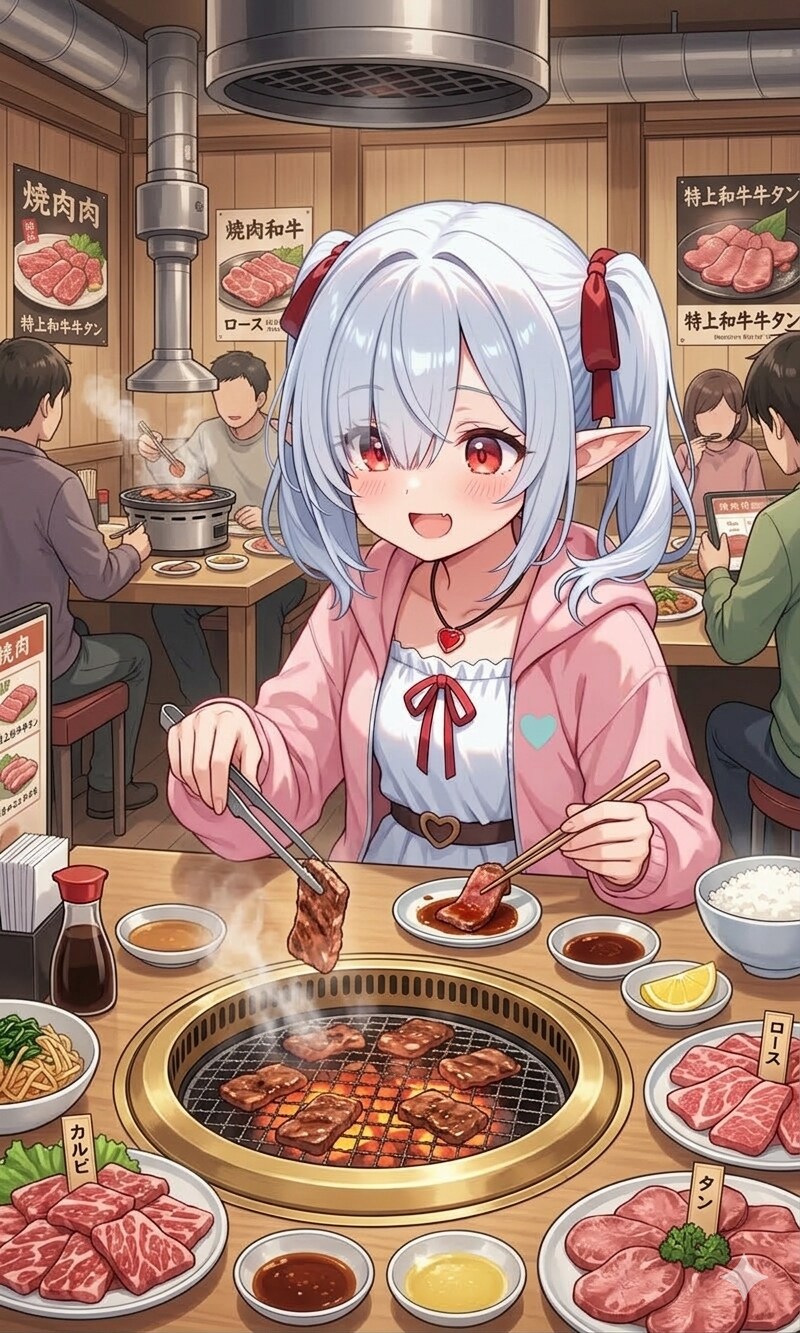焼き肉を食べるシロネさん | の人気AIイラスト・グラビア