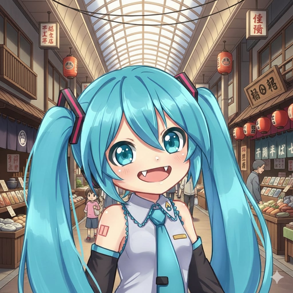 商店街にミクちゃん | の人気AIイラスト・グラビア