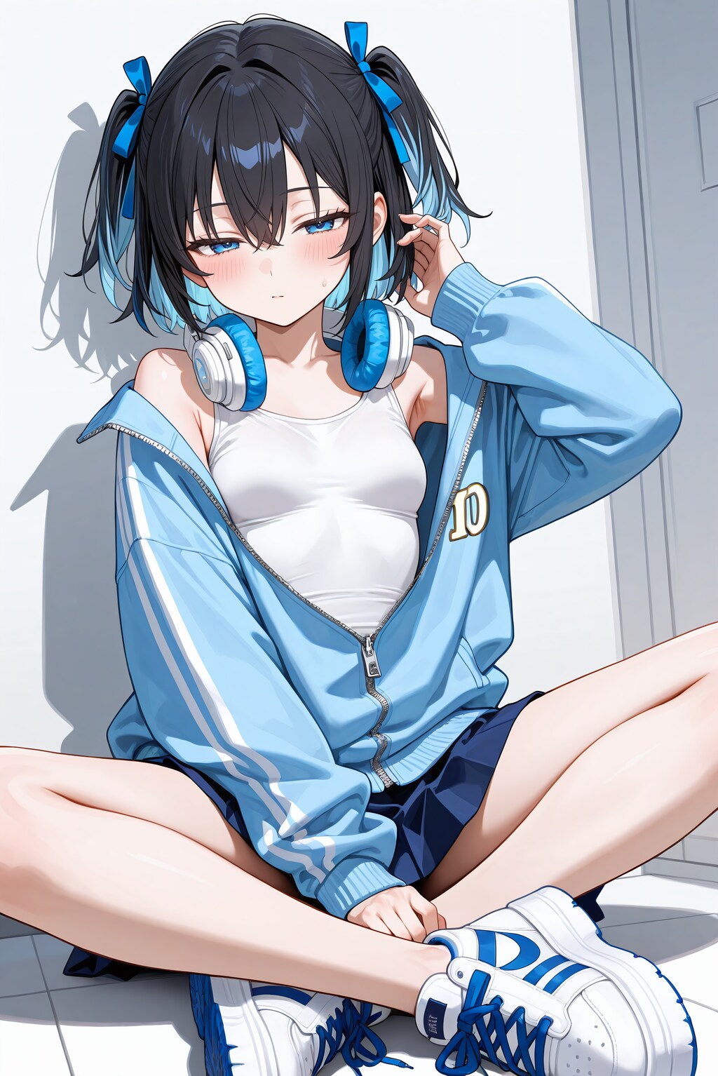 ヘッドフォン×オーバーサイズジャージ×スニーカー