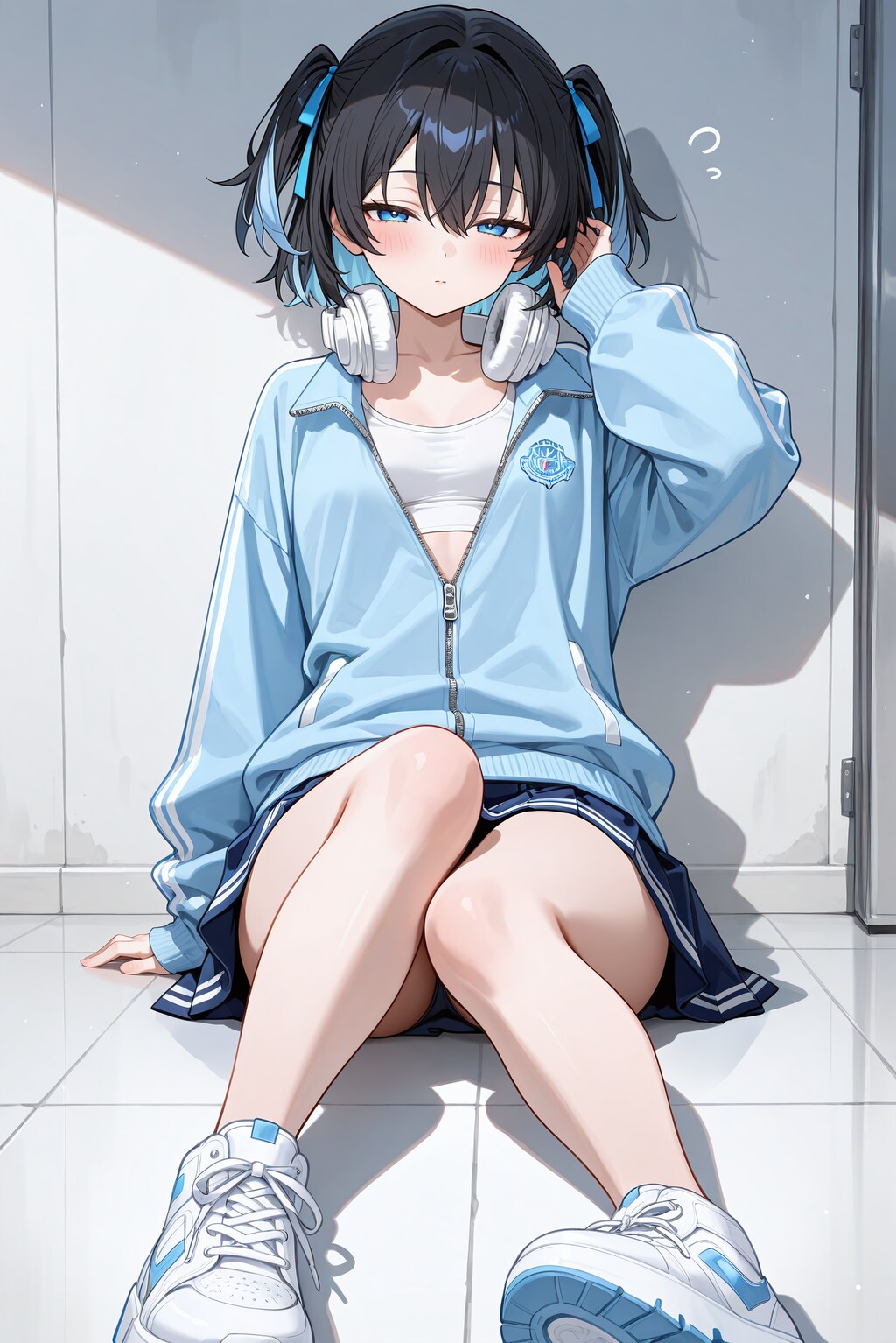 ヘッドフォン×オーバーサイズジャージ×スニーカー