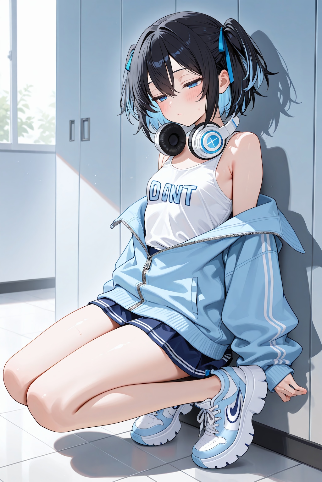 ヘッドフォン×オーバーサイズジャージ×スニーカー