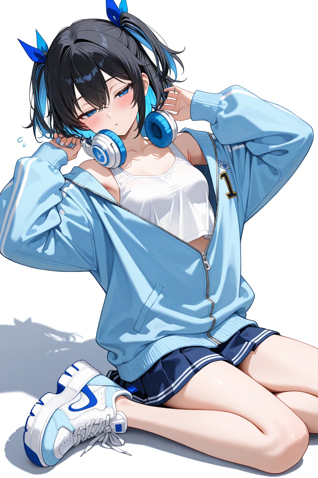 ヘッドフォン×オーバーサイズジャージ×スニーカー