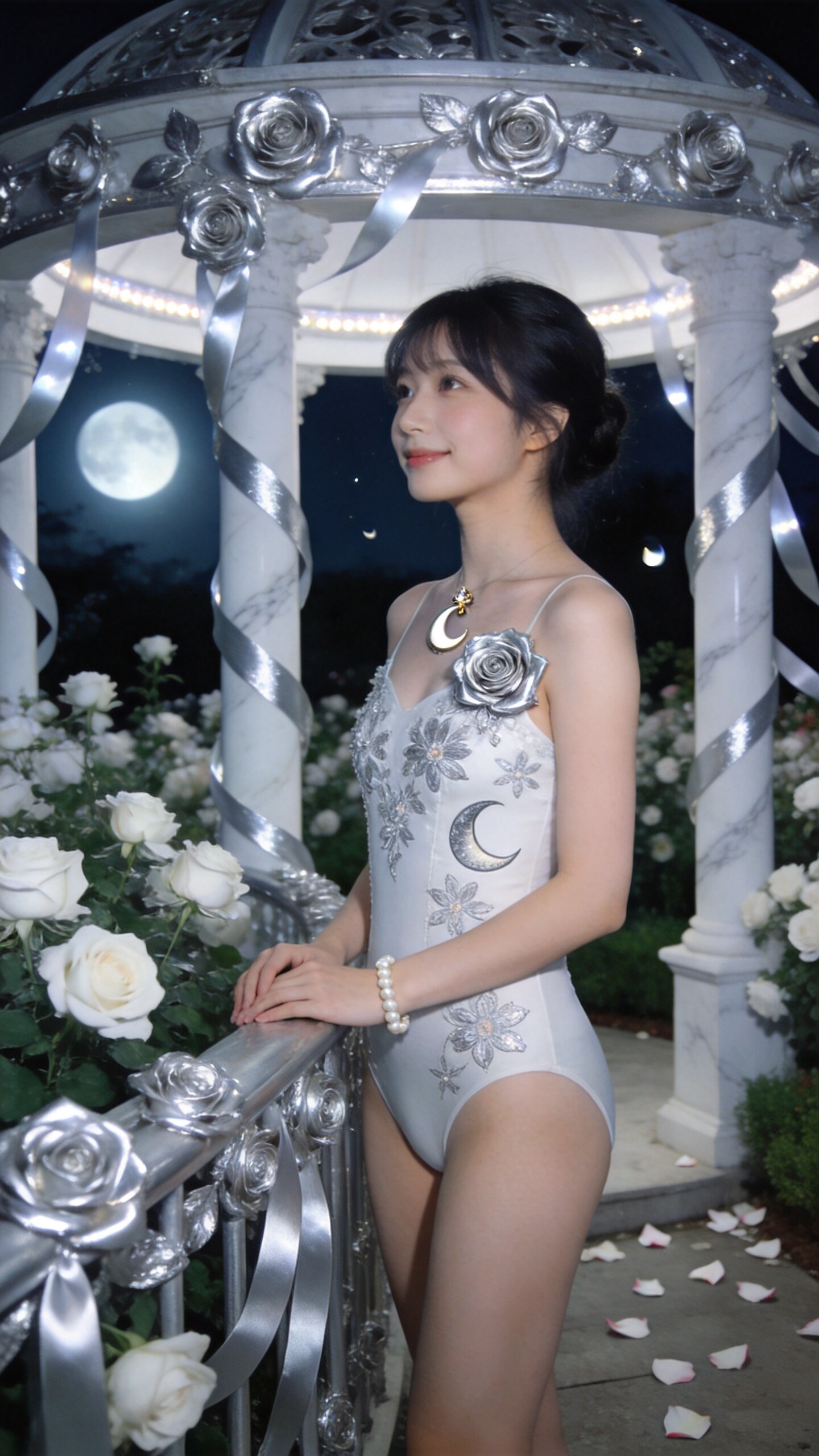 Moonlit Passage of Silver Roses