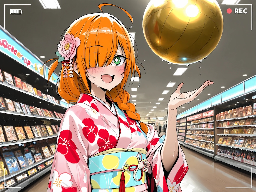 天井に金の玉が浮いている商店街☆