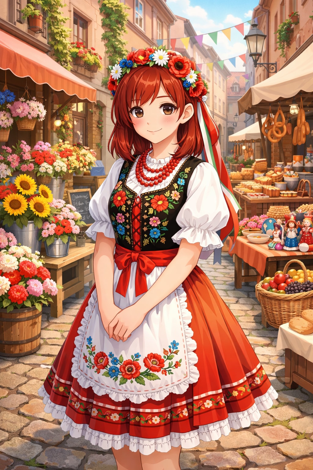 異国の路地裏とクラクフ衣装のレッドヘアちゃん