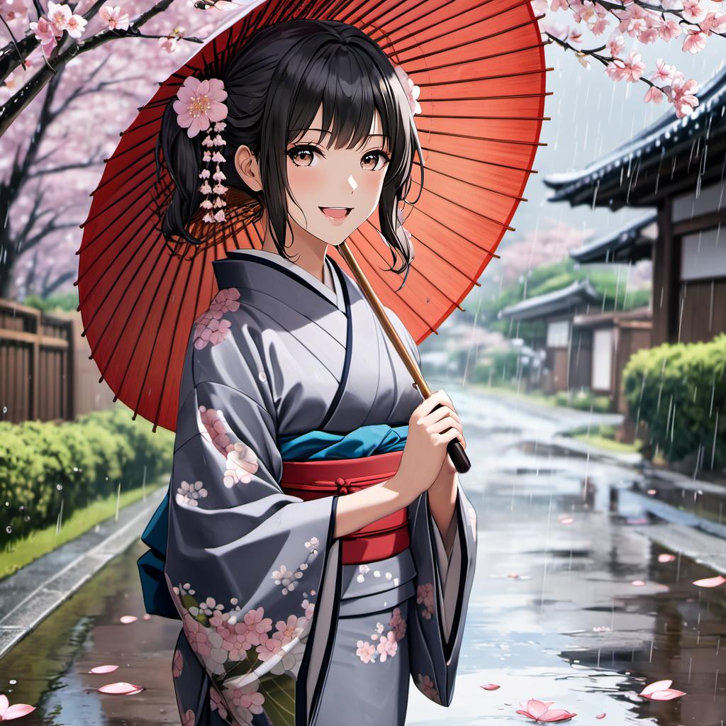 雨の日の花見　-着物女子-