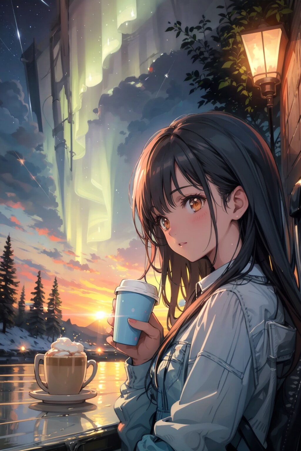 金のオーロラの見れるカフェで