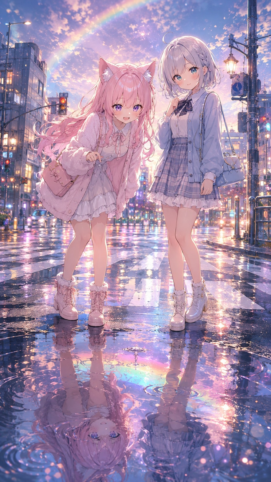 【街×幻想シリーズ】雨上がりの横断歩道と虹色の水溜まり【2/4】