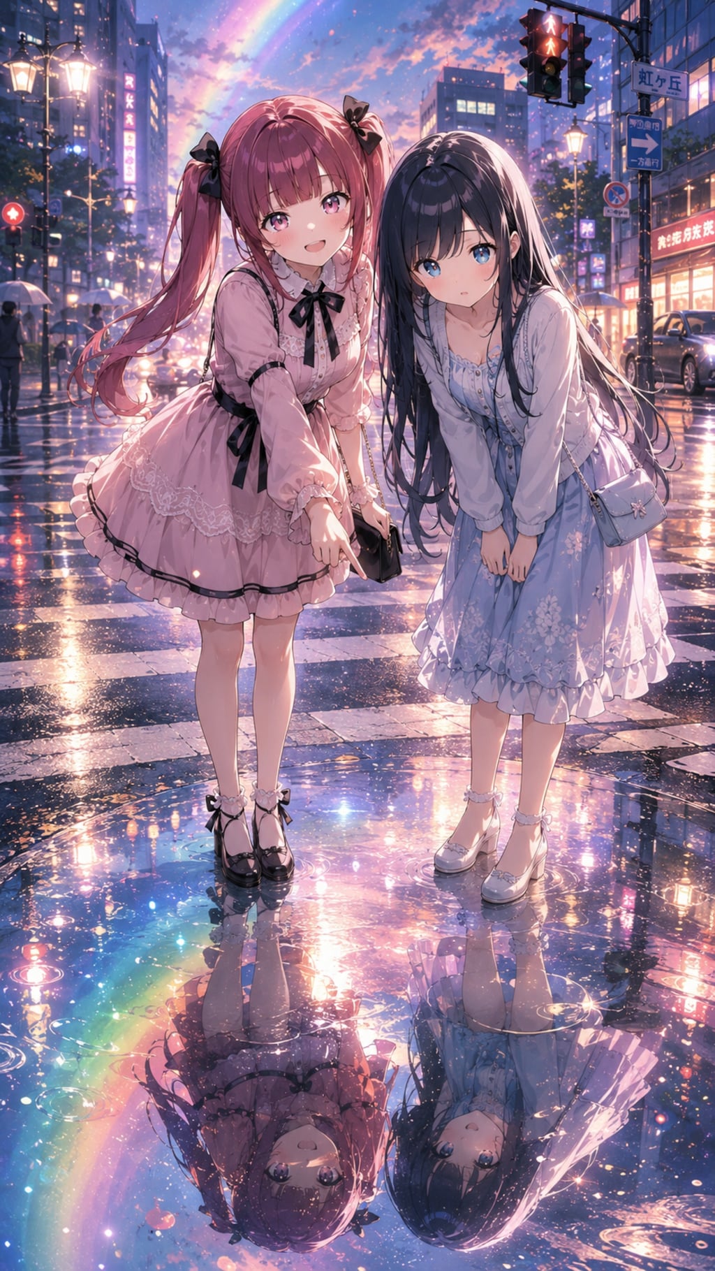 【街×幻想シリーズ】雨上がりの横断歩道と虹色の水溜まり【2/4】