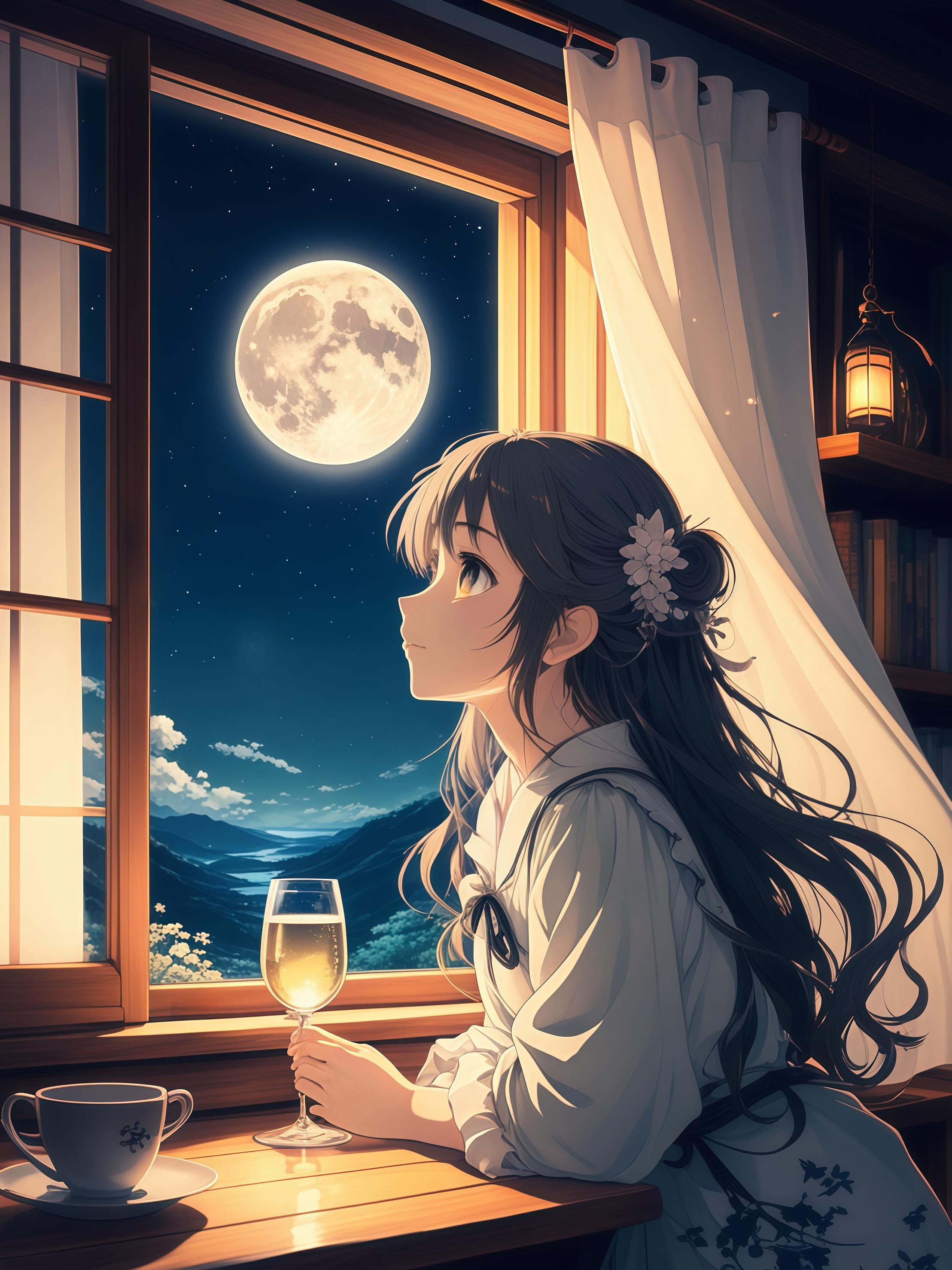 窓からお月見 | の人気AIイラスト・グラビア