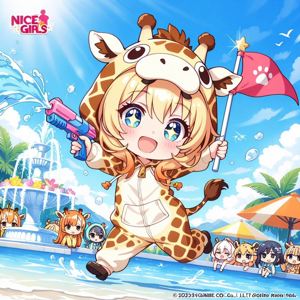 水の日を大いに盛り上げるキリン着ぐるみちび子ちゃんたち