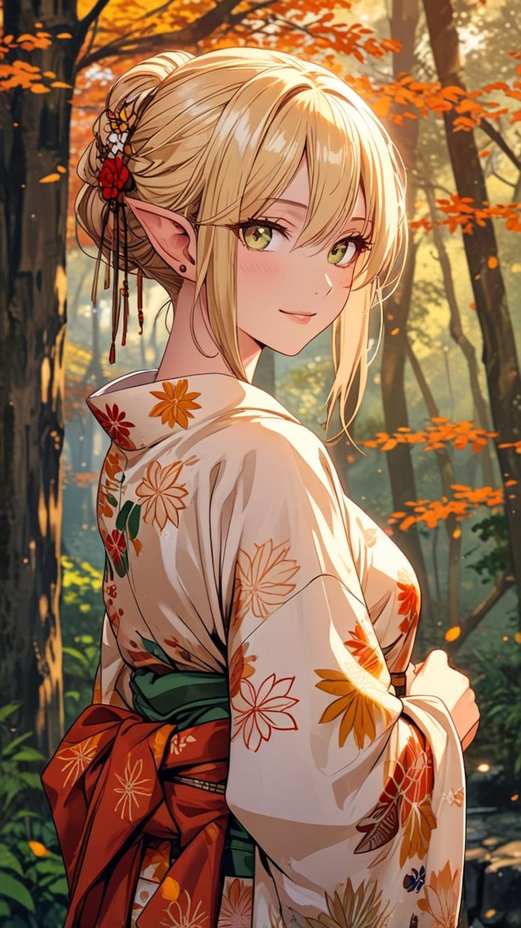 習作；秋の和装エルフ