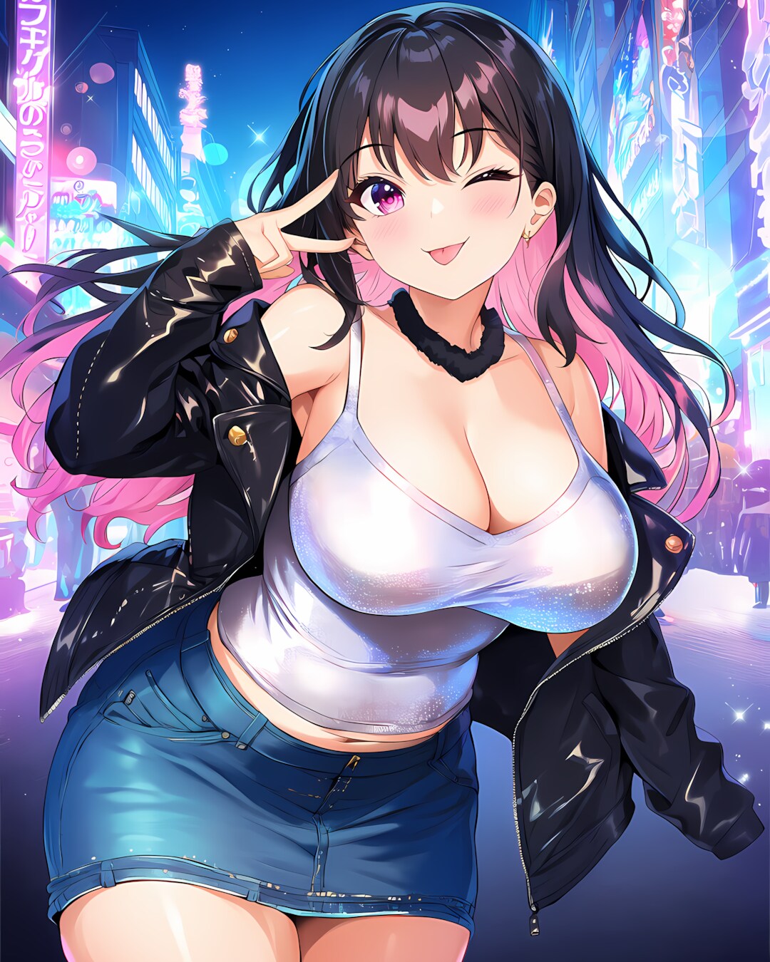 🌃土曜の夜はこれからっしょ！✌️黒ライダースで夜遊びへ✨
