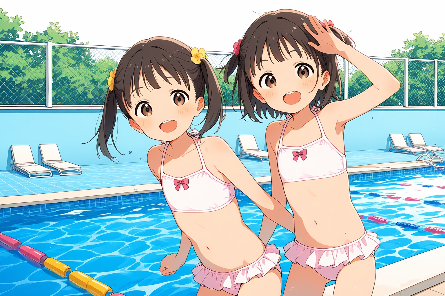 おそろ水着で初夏のプール
