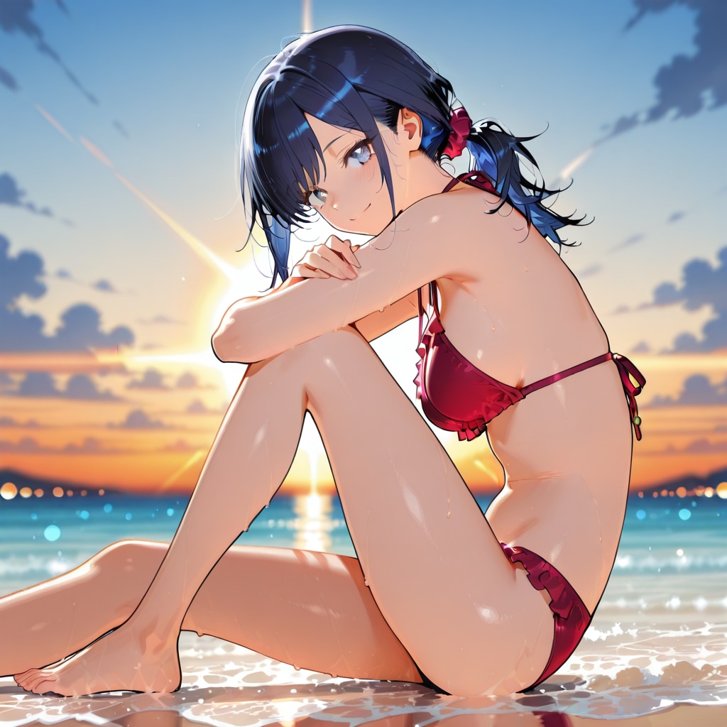 ビーチの夕陽と七瀬　147