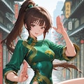 緑チャイナドレス女拳士 2枚目