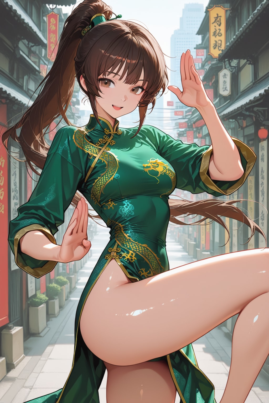 緑チャイナドレス女拳士