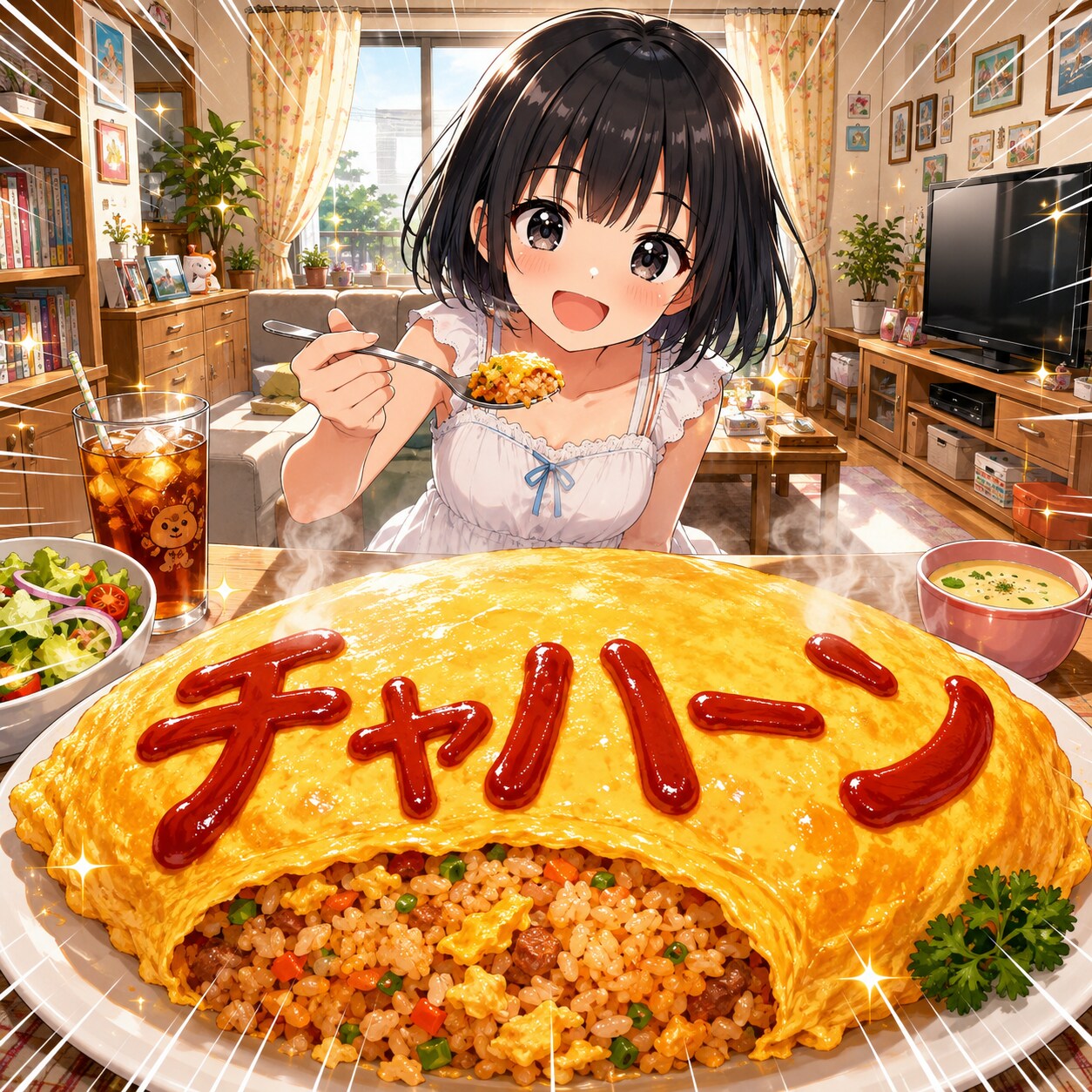 焼きそばを食べている女の子