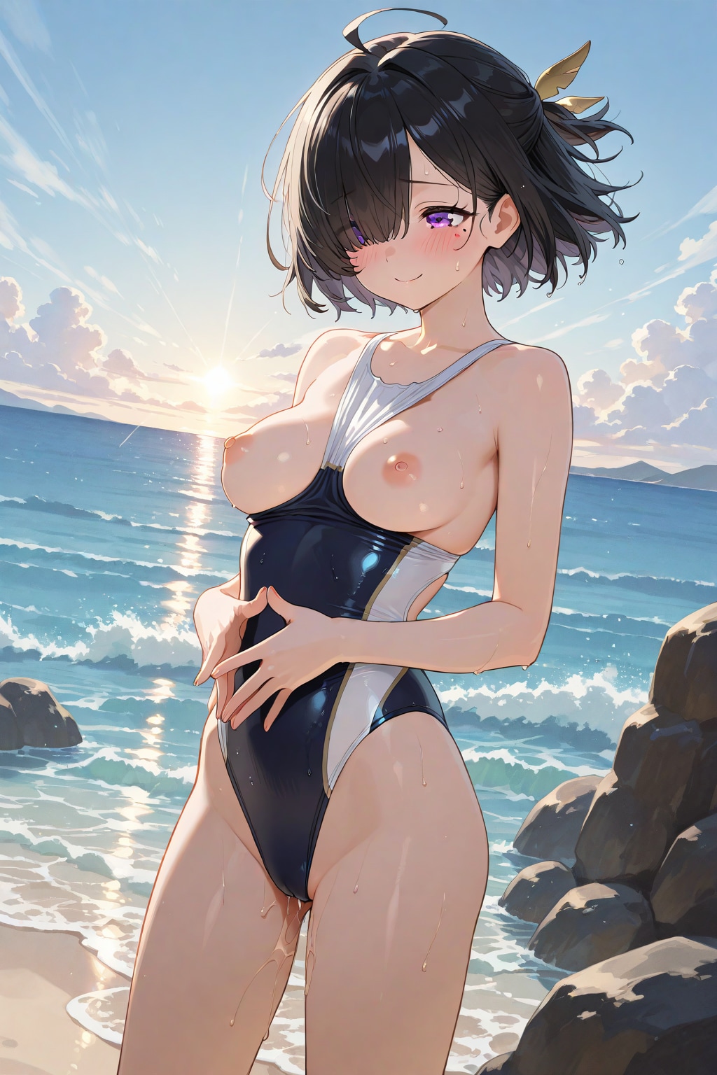 競泳水着のユミアさんおっぱい
