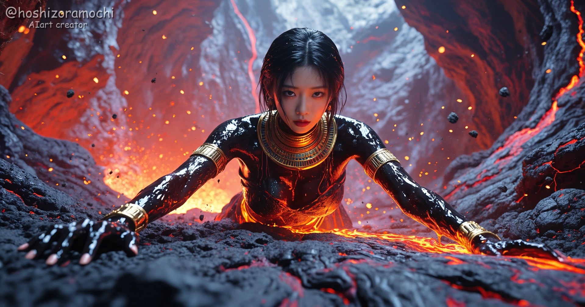 灼熱の祭壇に捧ぐ黒きスフィンクス 🌋🔥 | の人気AIイラスト・グラビア