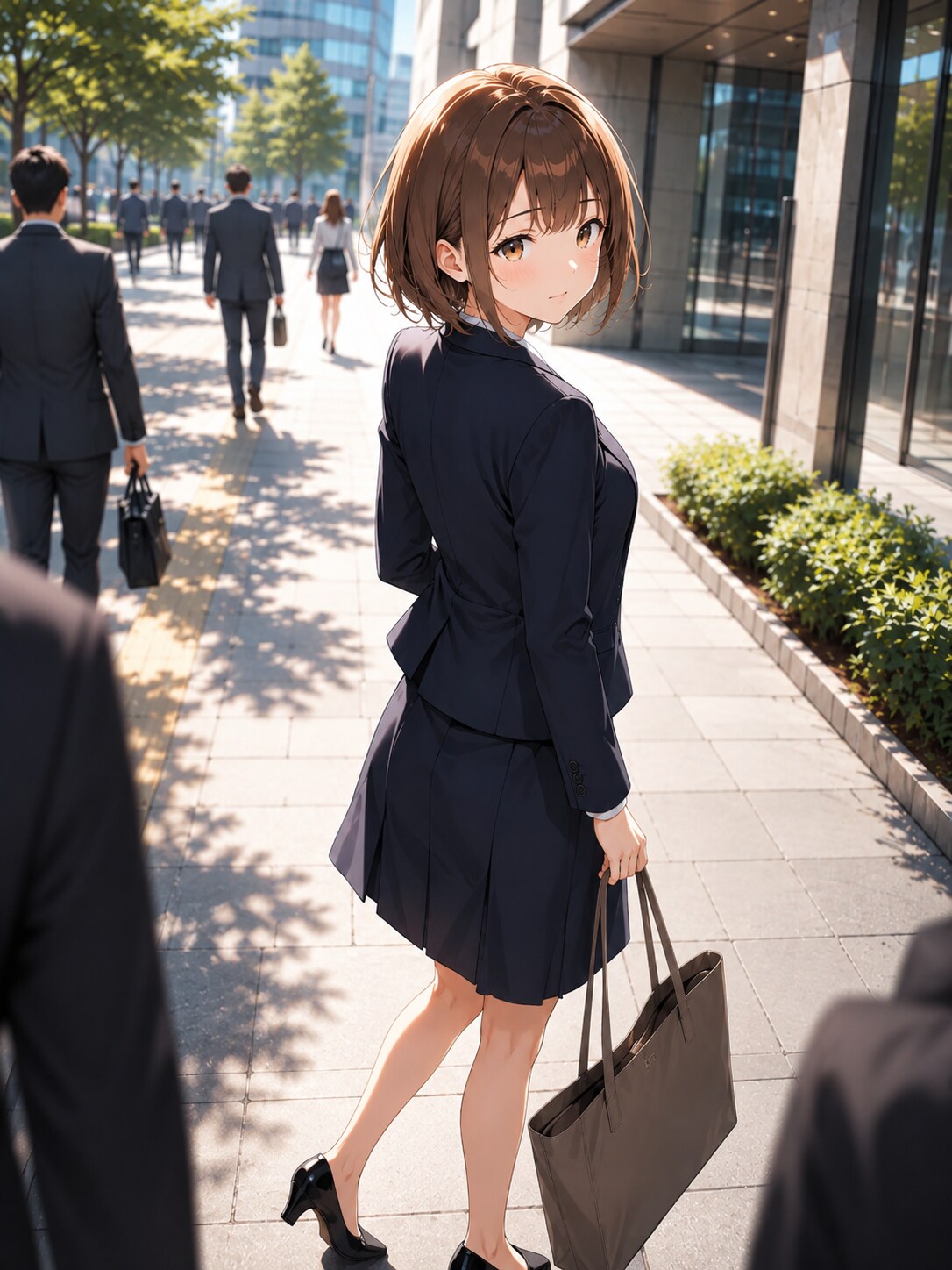 振り返るOL