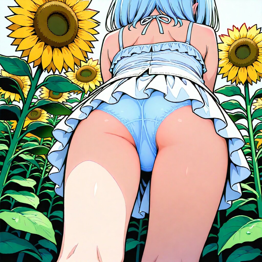 向日葵畑での逆さチラ