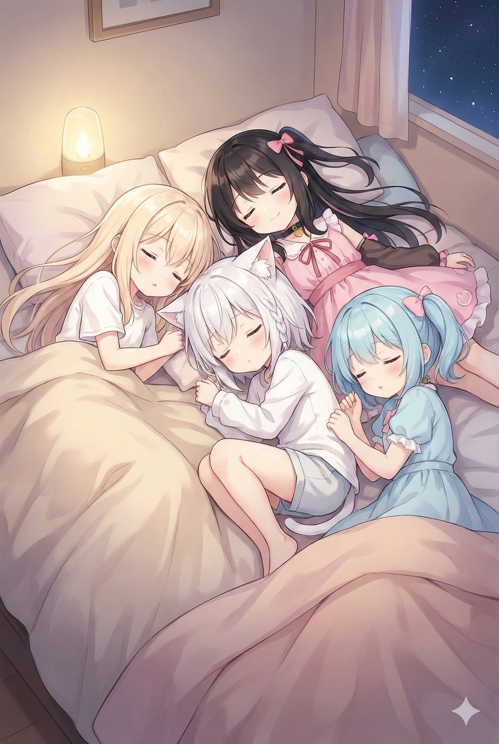 4人で遊んで、食べて、おやすみ