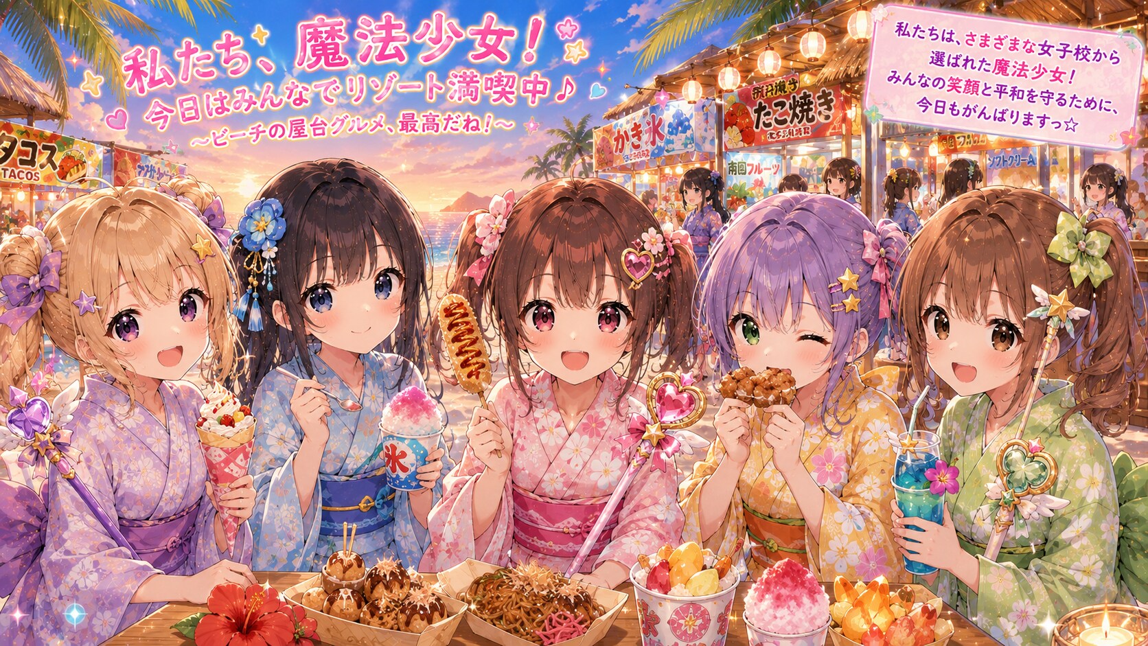 【#ゆかた対みずぎ】魔法少女が浴衣でリゾート地（海水浴場）へ