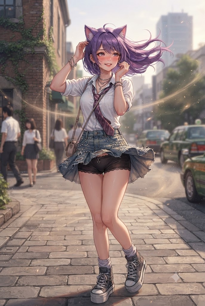 風でパンチラの制服風ギャルのシス