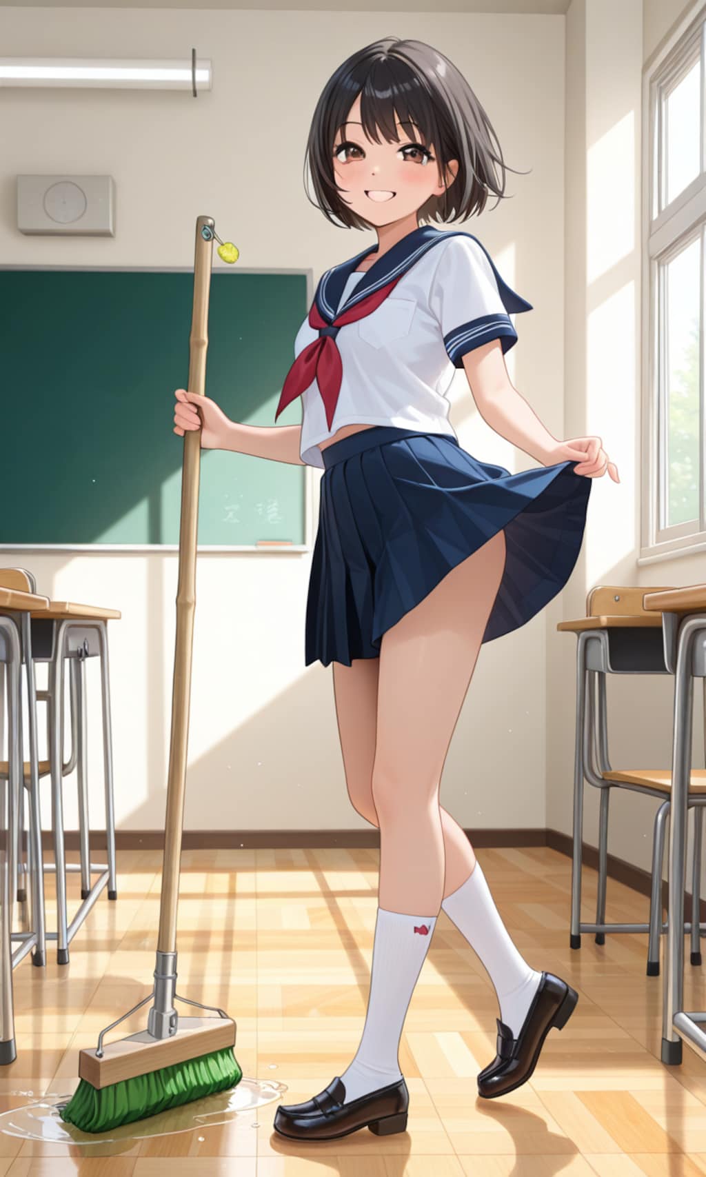 掃除中にポーズの練習