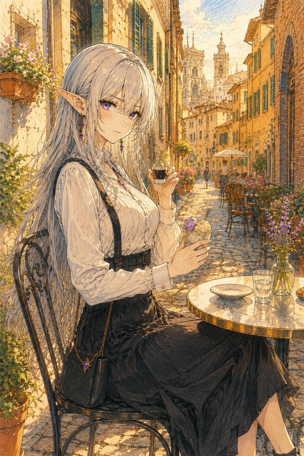ダークエルフとジェラートとエスプレッソ | の人気AIイラスト・グラビア