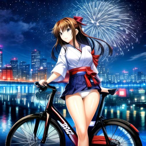 自転車で花火見物