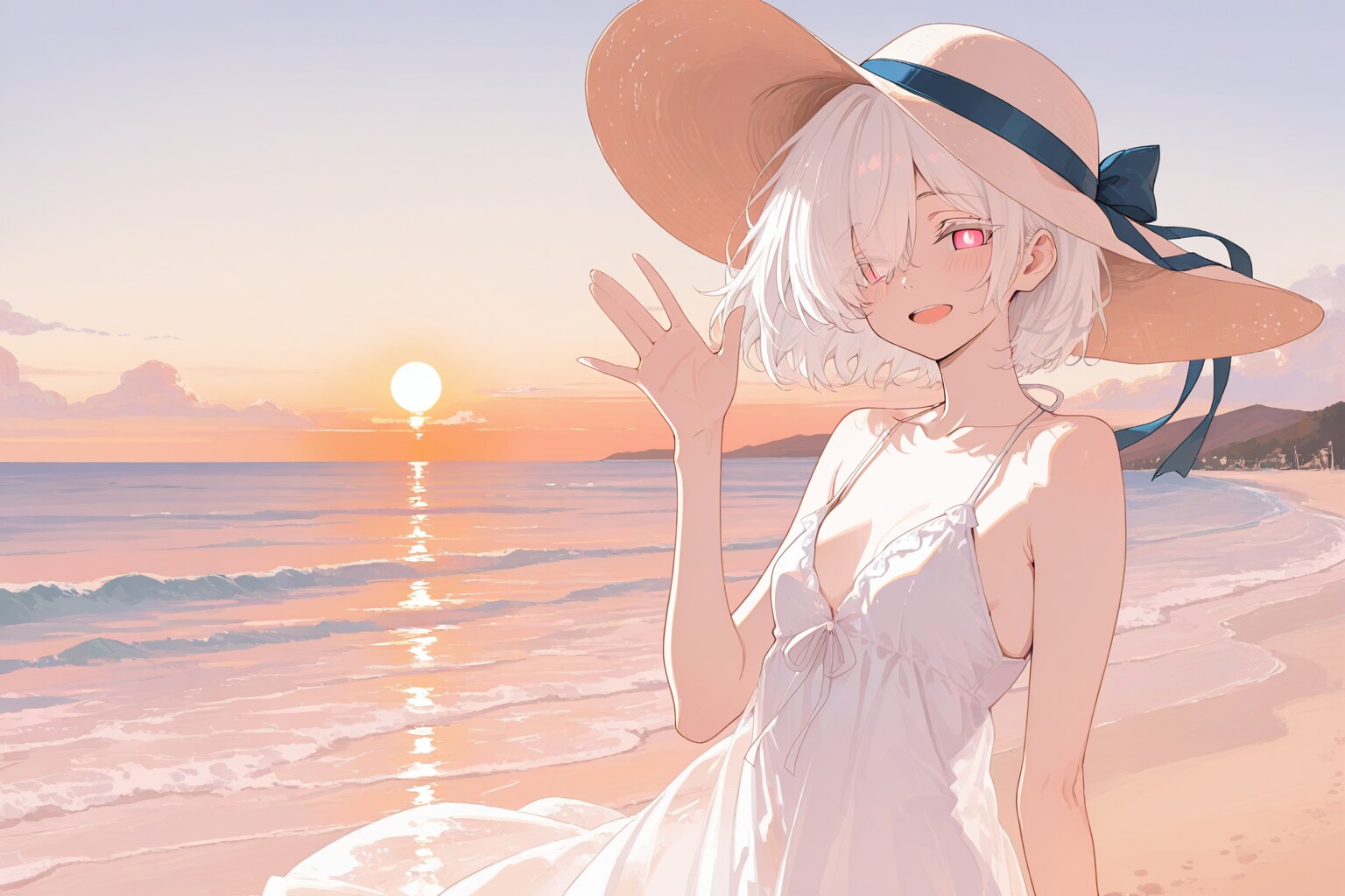 夕日と海と