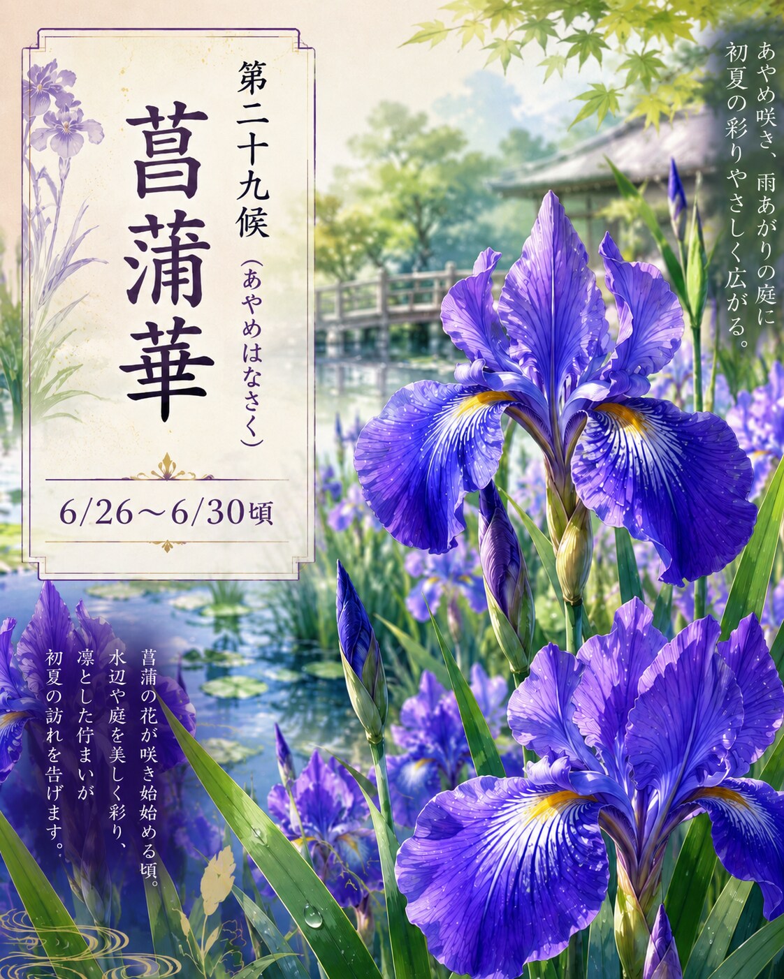 第二十九候「菖蒲華 (あやめはなさく)」 6/26～6/30頃