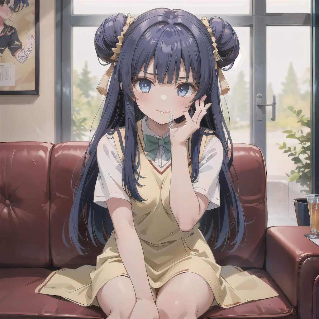 黒髪ツイン団子でセーラー服の少女