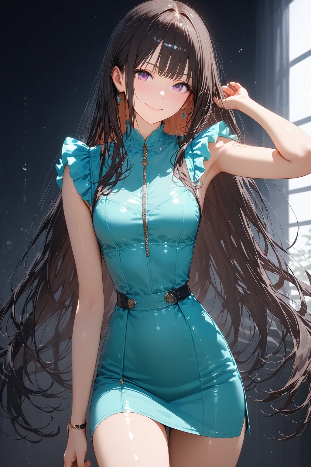 床まで届く長い黒髪