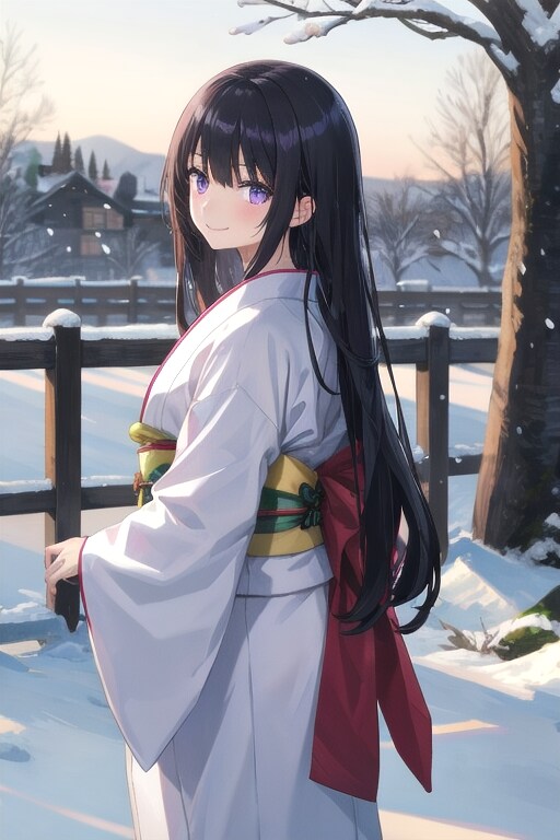 和装女子　雪見