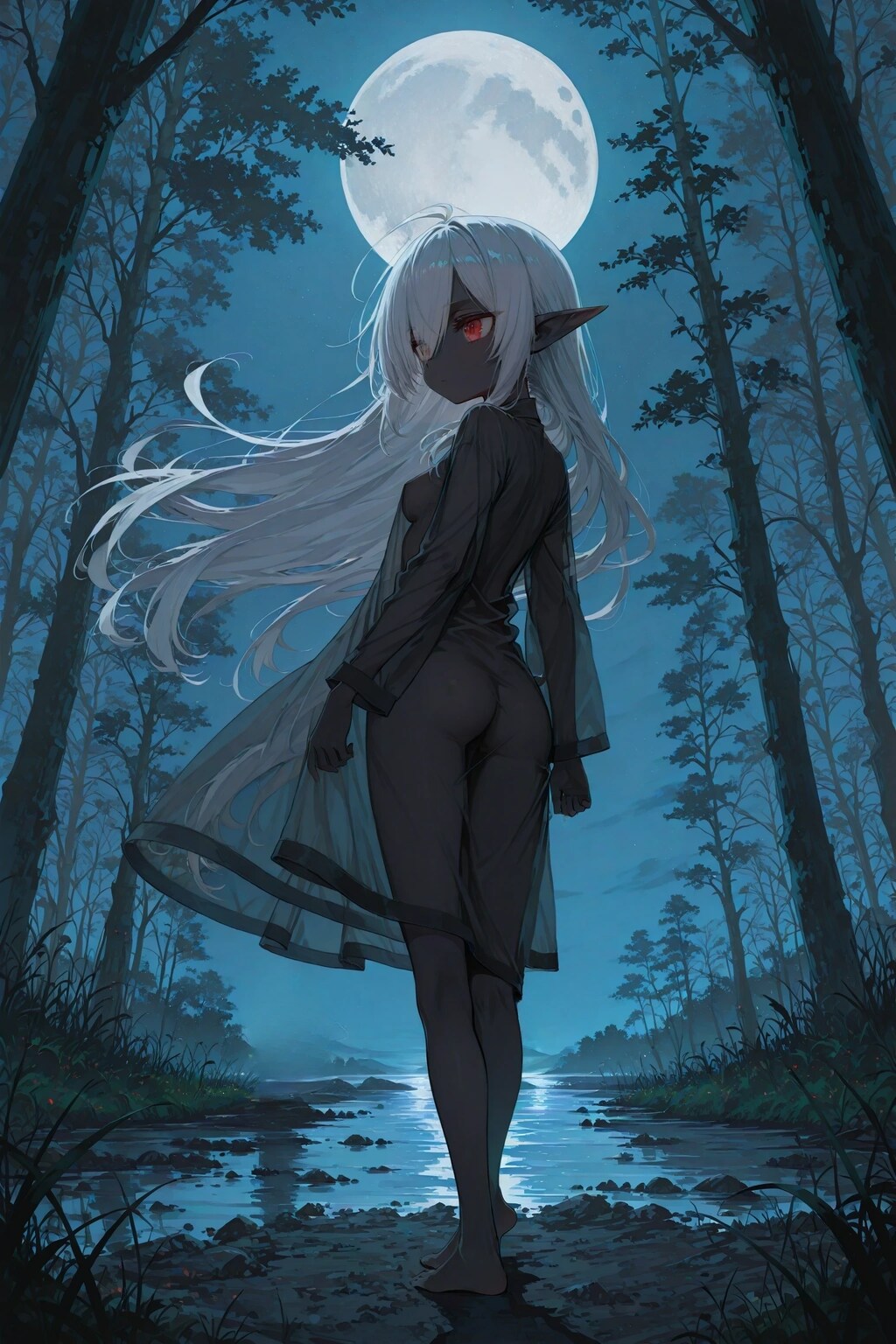 ダークエルフの透けドレス