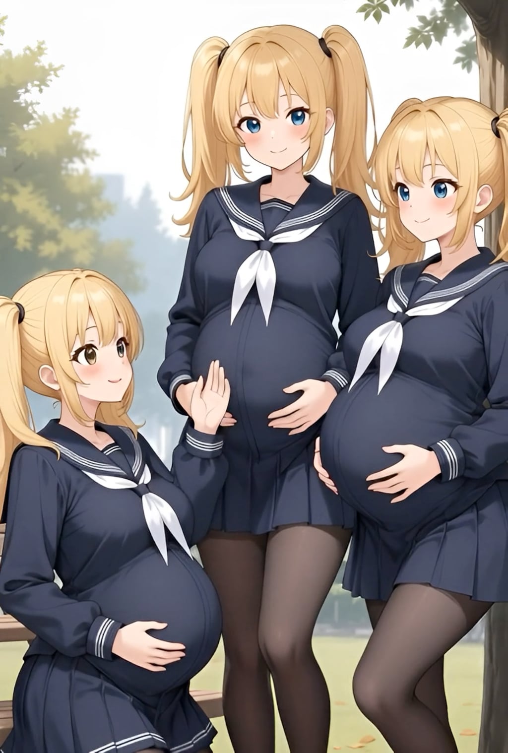 金髪JC三つ子同人孕ませ後‎(　˙ ؂ ˙　)