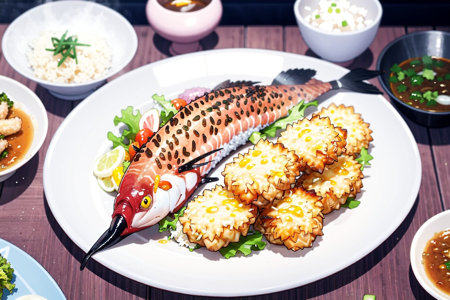 これうな重セットやない。異世界の魚の蒸し物とよくわからないセットや | の人気AIイラスト・グラビア