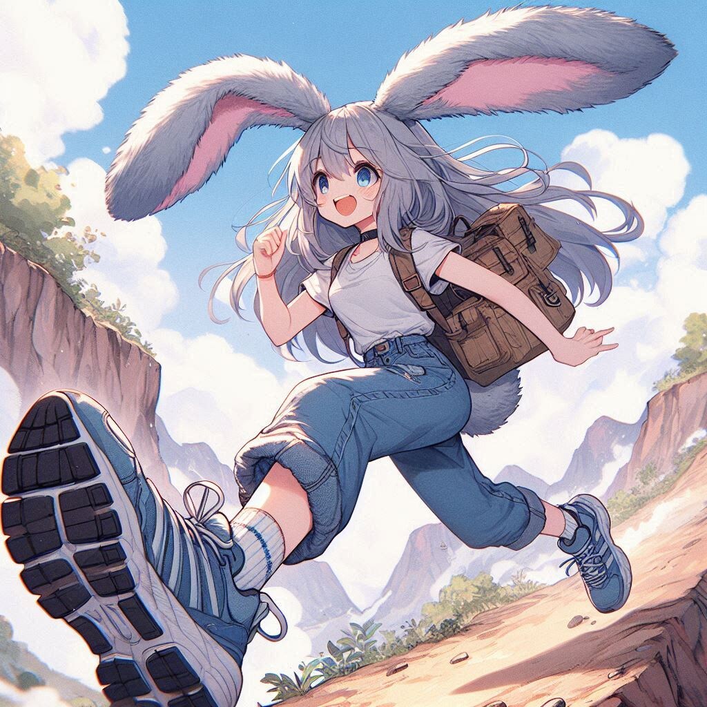山道？を走っている兎の女の子