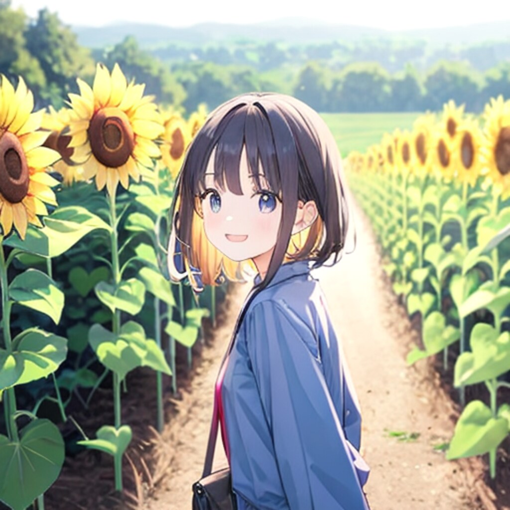 ひまわり畑と女の子
