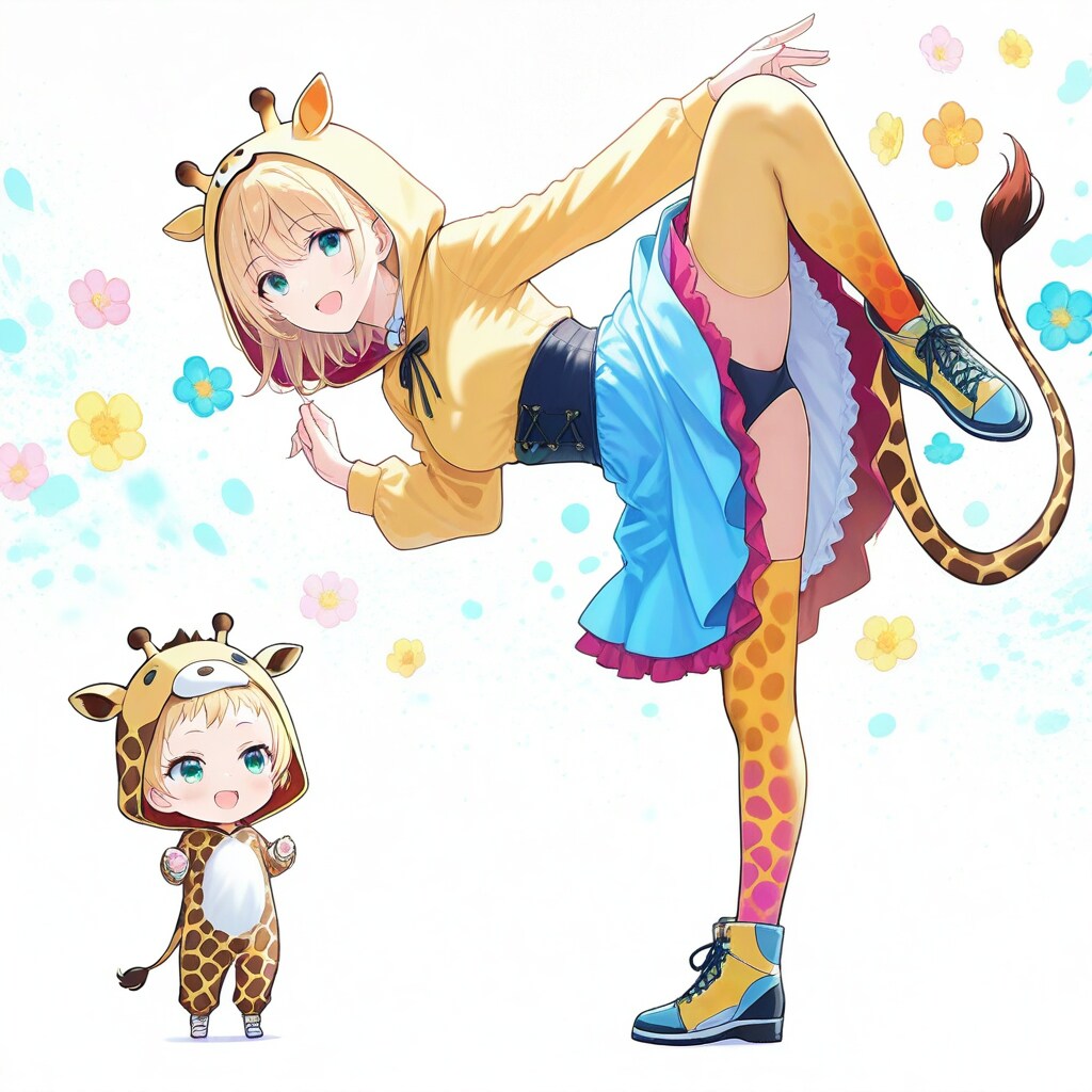 ダイナミックなポージングのアニマルフーディーお姉さん