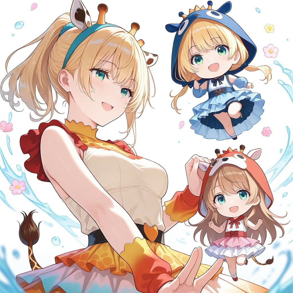 ダイナミックなポージングのアニマルフーディーお姉さん