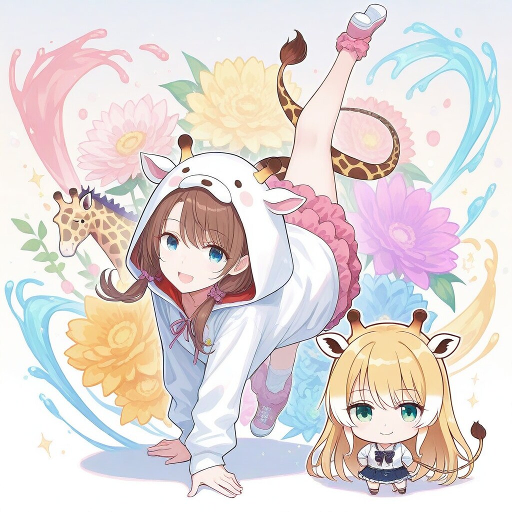 ダイナミックなポージングのアニマルフーディーお姉さん | の人気AIイラスト・グラビア