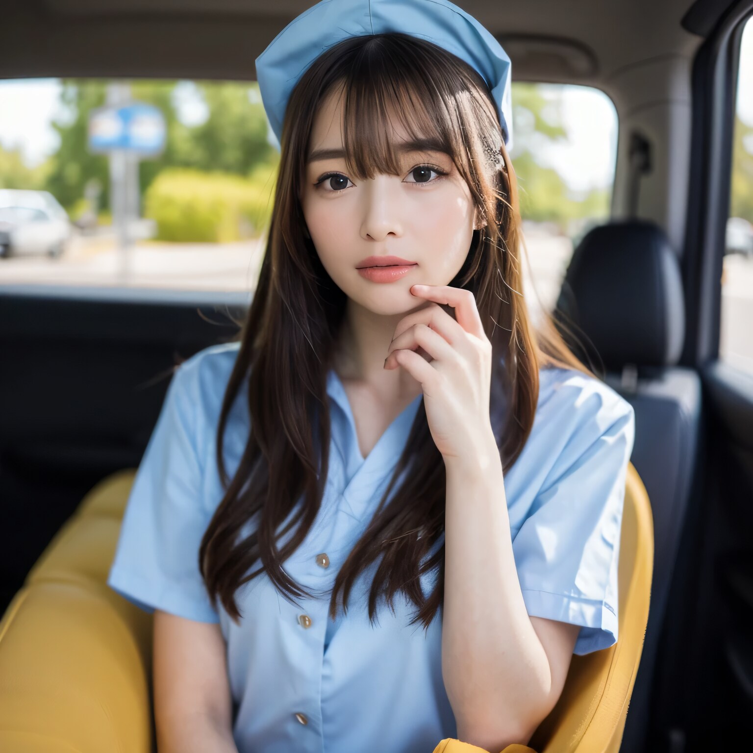 黒髪ロングで車内の美女１６ | の人気AIイラスト・グラビア