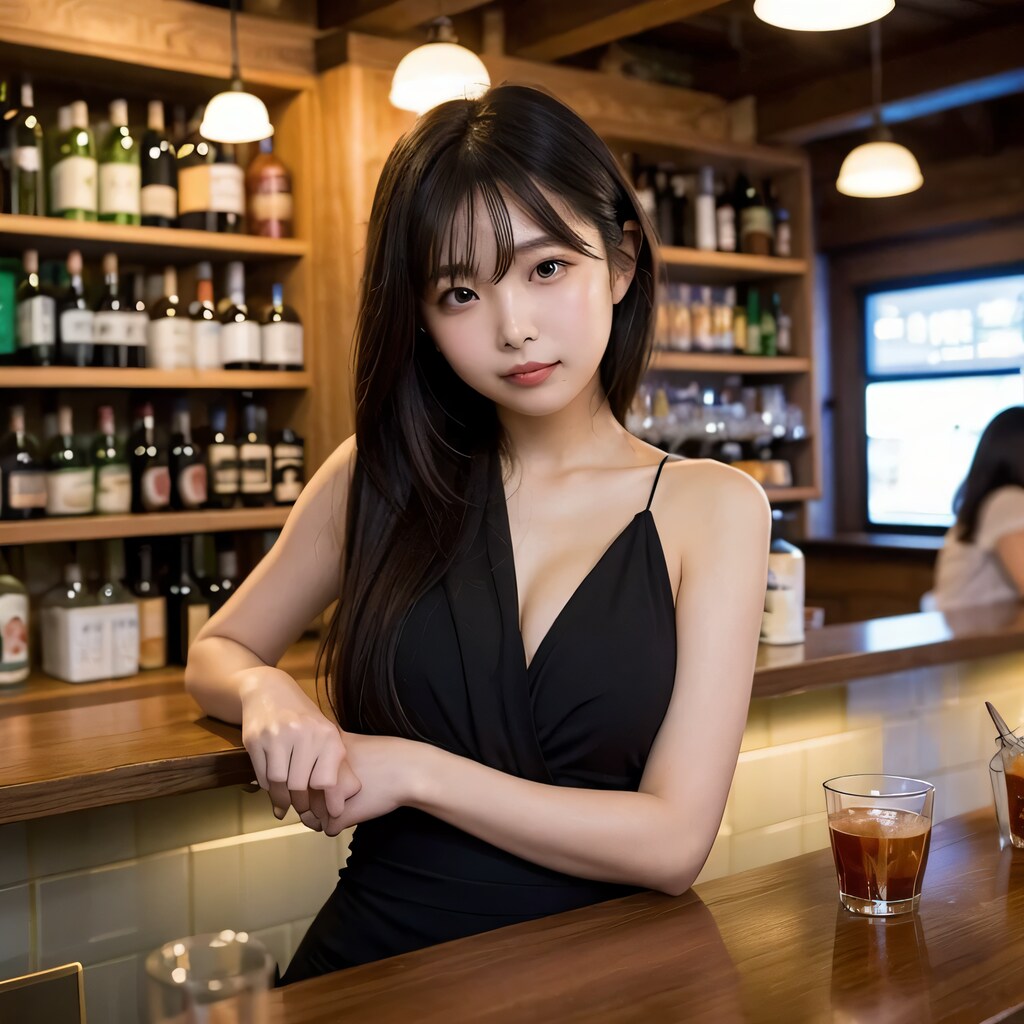 黒髪ロングで酒場の美女３１