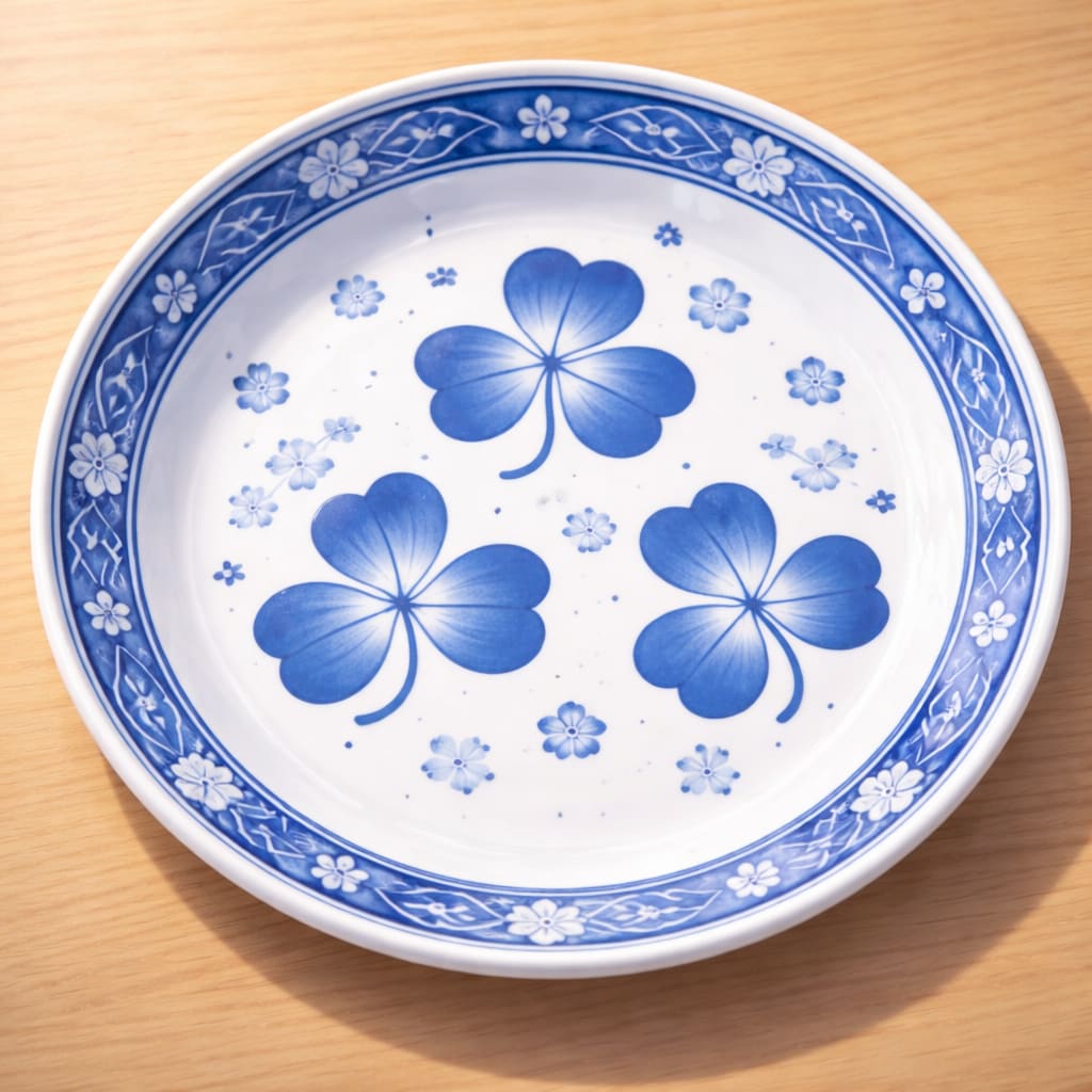 三つ葉模様のアニメ調染付？のお皿