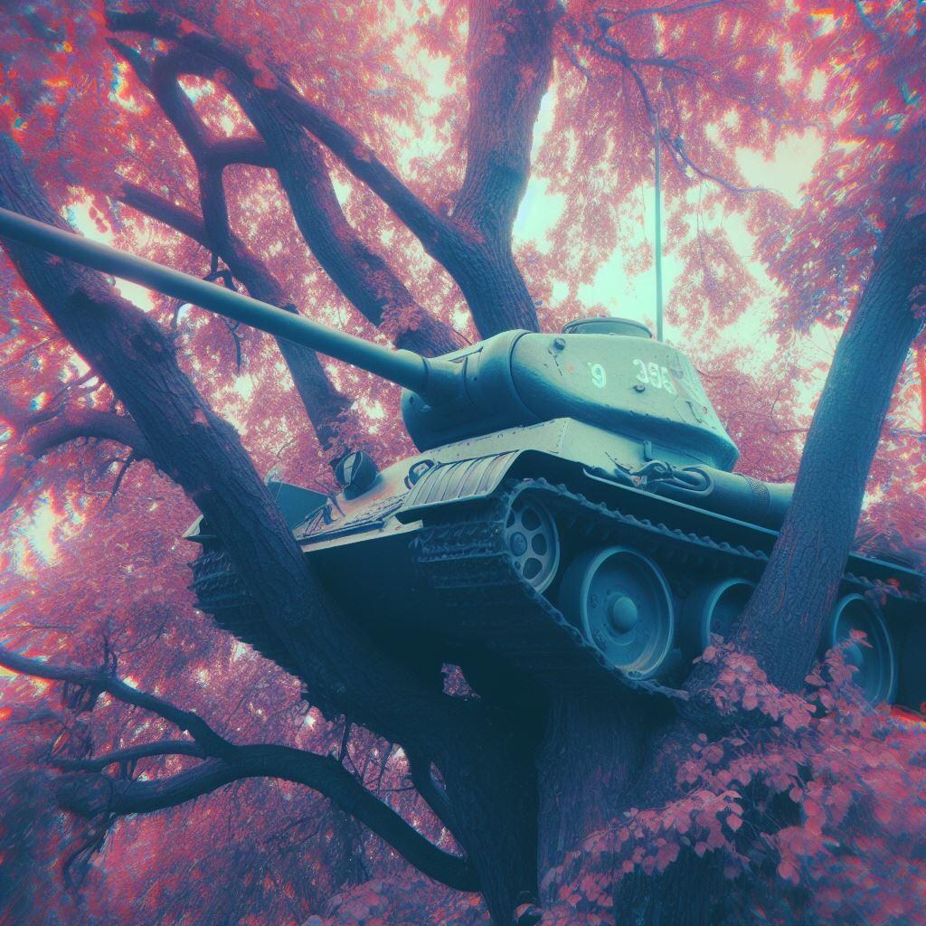 A tank in a nest on the branches